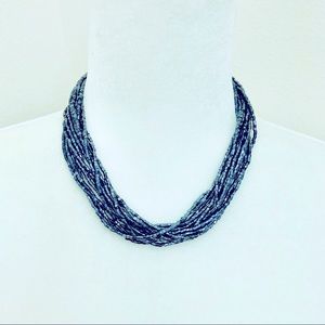 Blue Grey Chrome Glass Beads Necklace